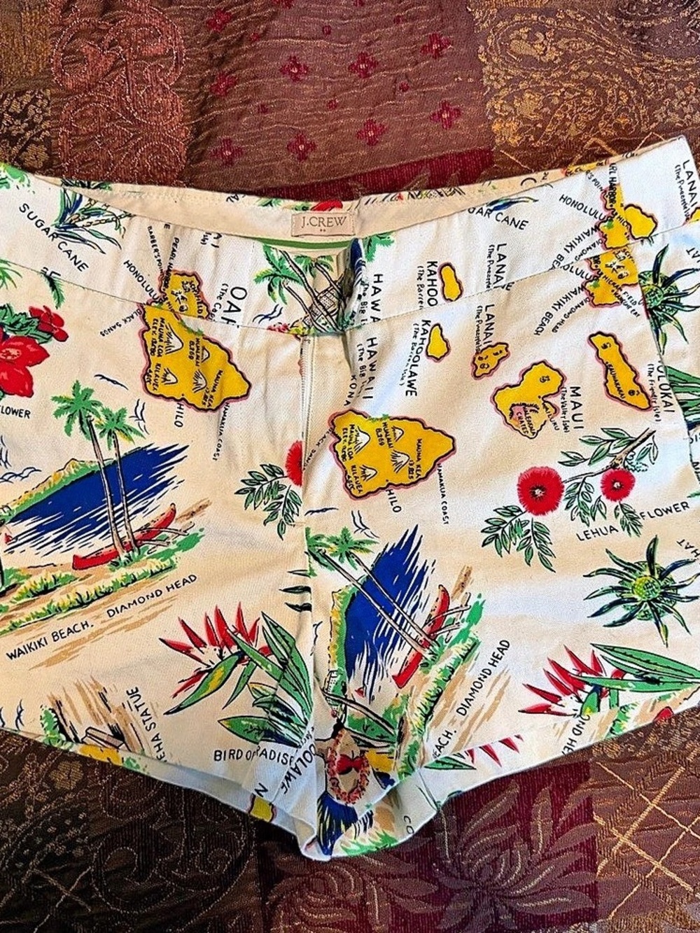 J.Crew Hawaii Map Print Shorts Cream Multicolor